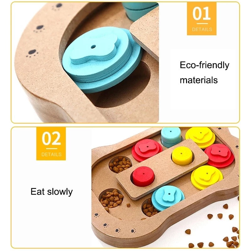 Wood Puzzle Toys Increase IQ Interactive Slow Dispensing Feeder Pet Cat Puppy Training Games FeedingFeeding Food Intelligence Toy