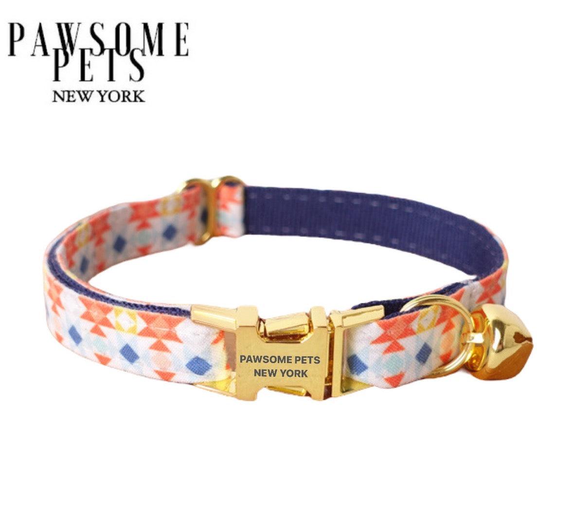 DOG & CAT COLLAR - GAMBOGE WITH BLUE - Pawsomepetsnewyork