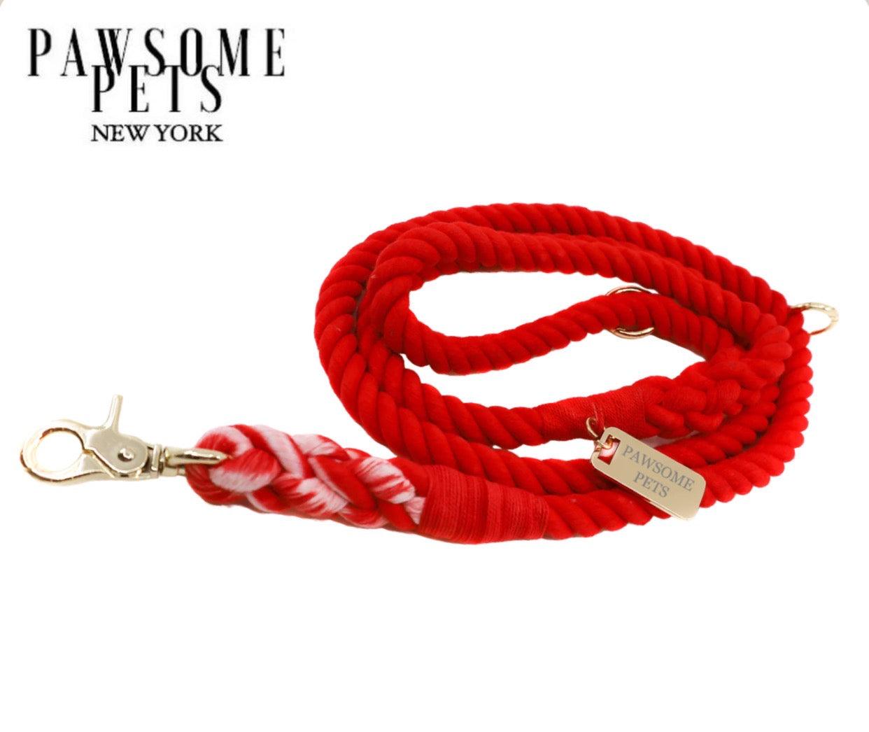 ROPE LEASH - RED ROSE - Pawsomepetsnewyork