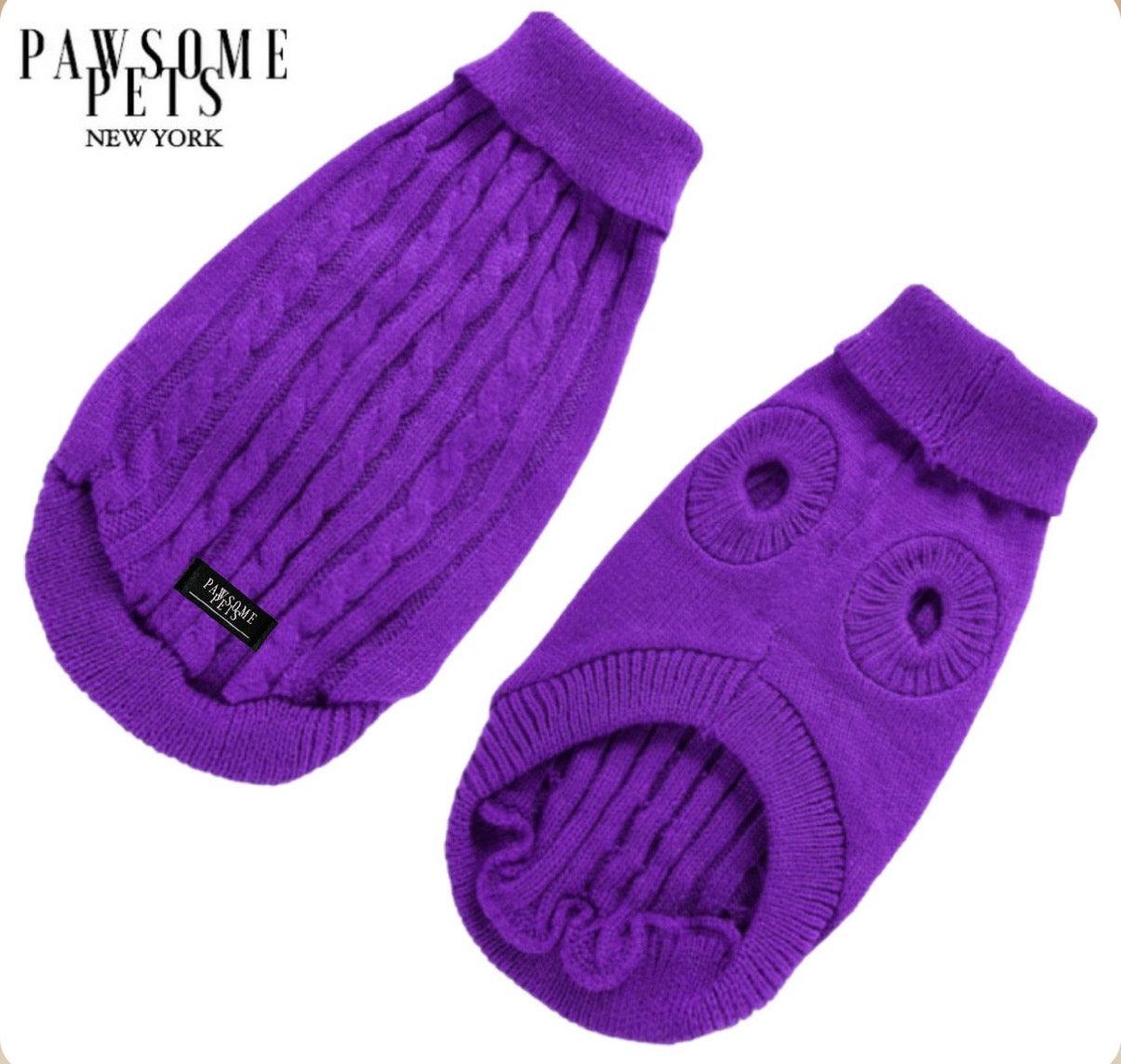 DOG AND CAT CABLE KNIT SWEATER - PURPLE - Pawsomepetsnewyork