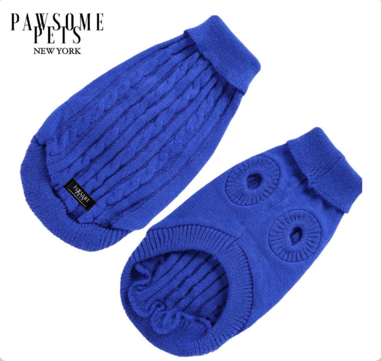 DOG AND CAT CABLE KNIT SWEATER - DARK BLUE - Pawsomepetsnewyork