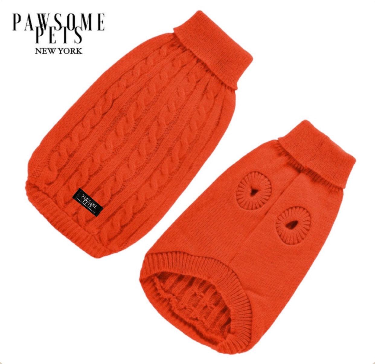 DOG AND CAT CABLE KNIT SWEATER - ORANGE - Pawsomepetsnewyork