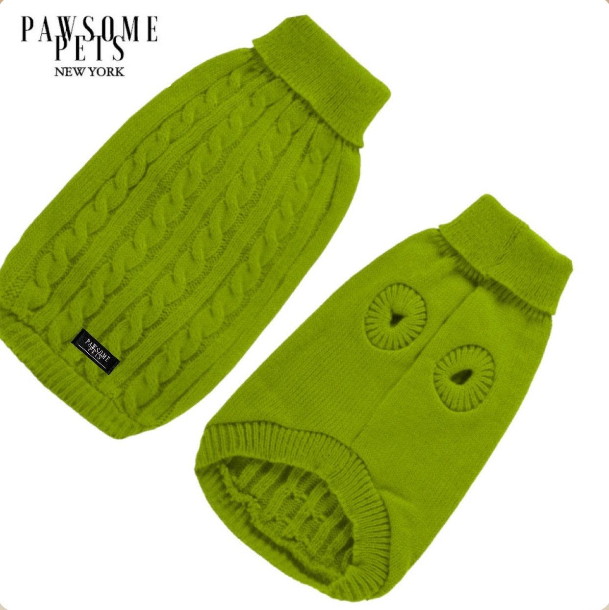 DOG AND CAT CABLE KNIT SWEATER - AVOCADO - Pawsomepetsnewyork