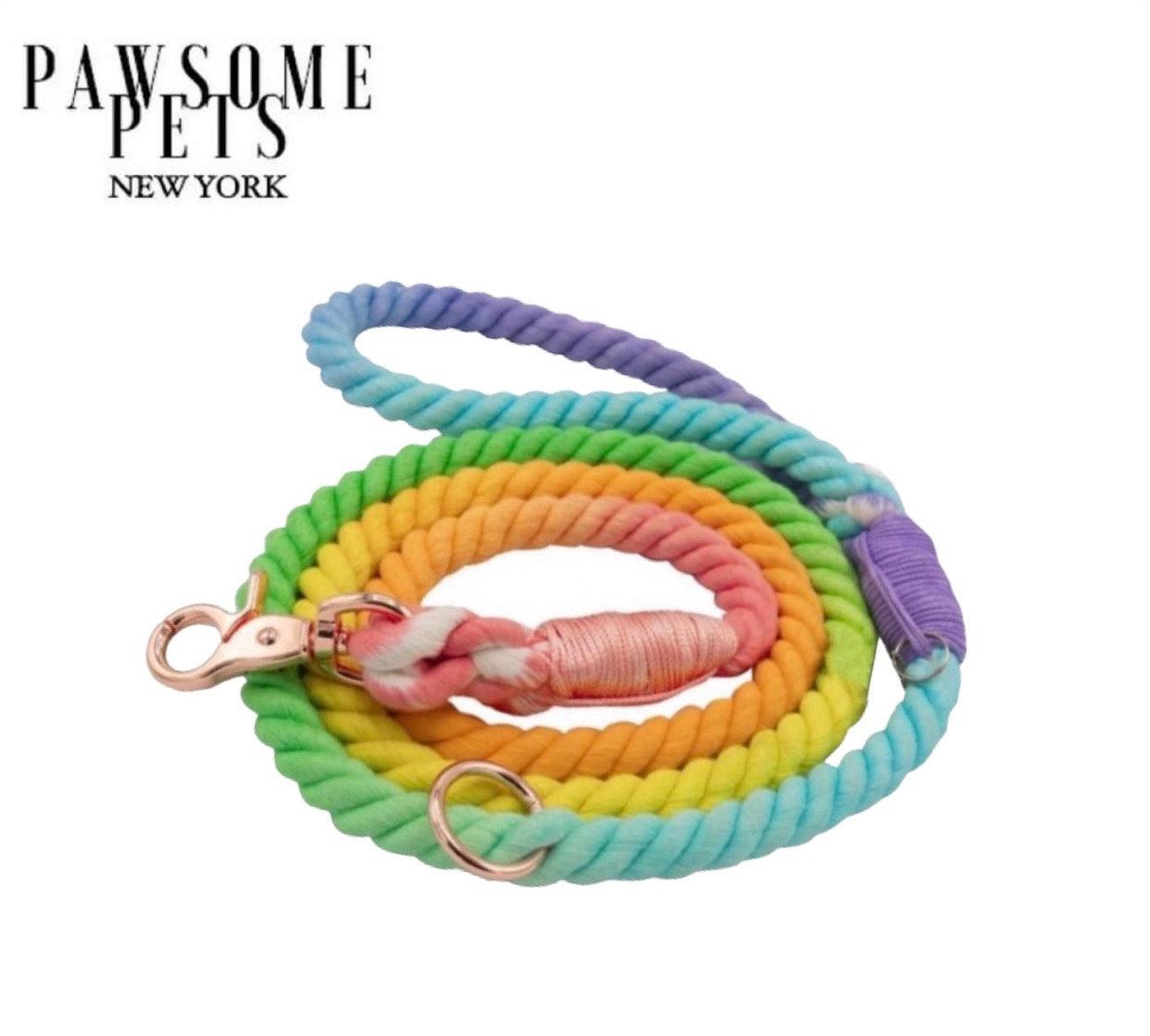 ROPE LEASH - PASTEL RAINBOW - Pawsomepetsnewyork
