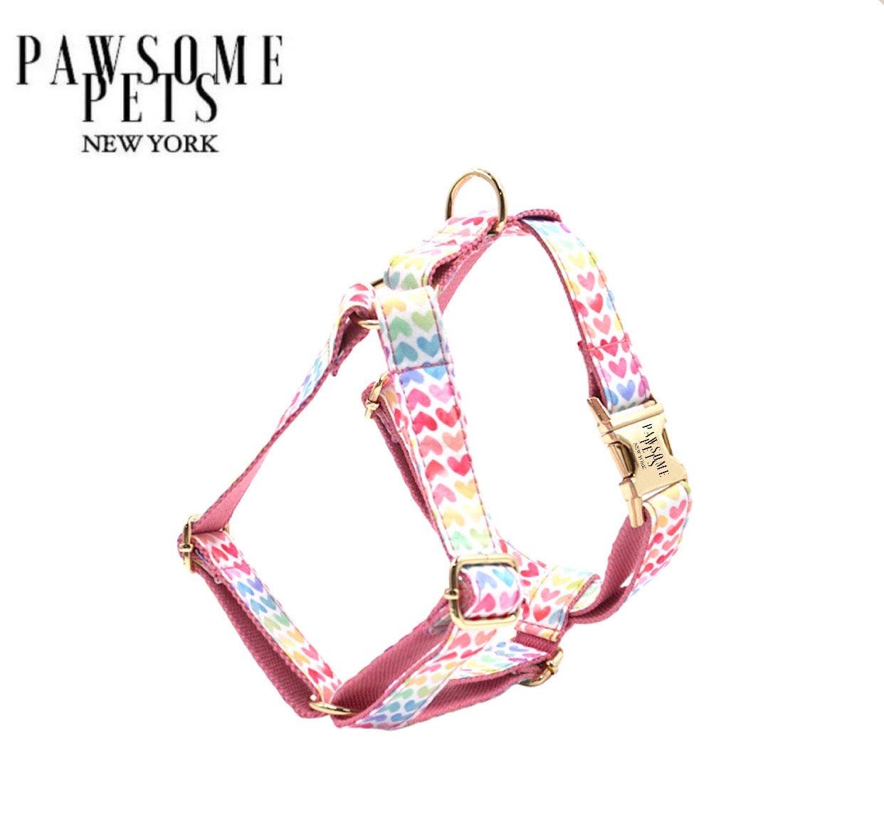 STEP IN HARNESS - RAINBOW HEART PINK - Pawsomepetsnewyork