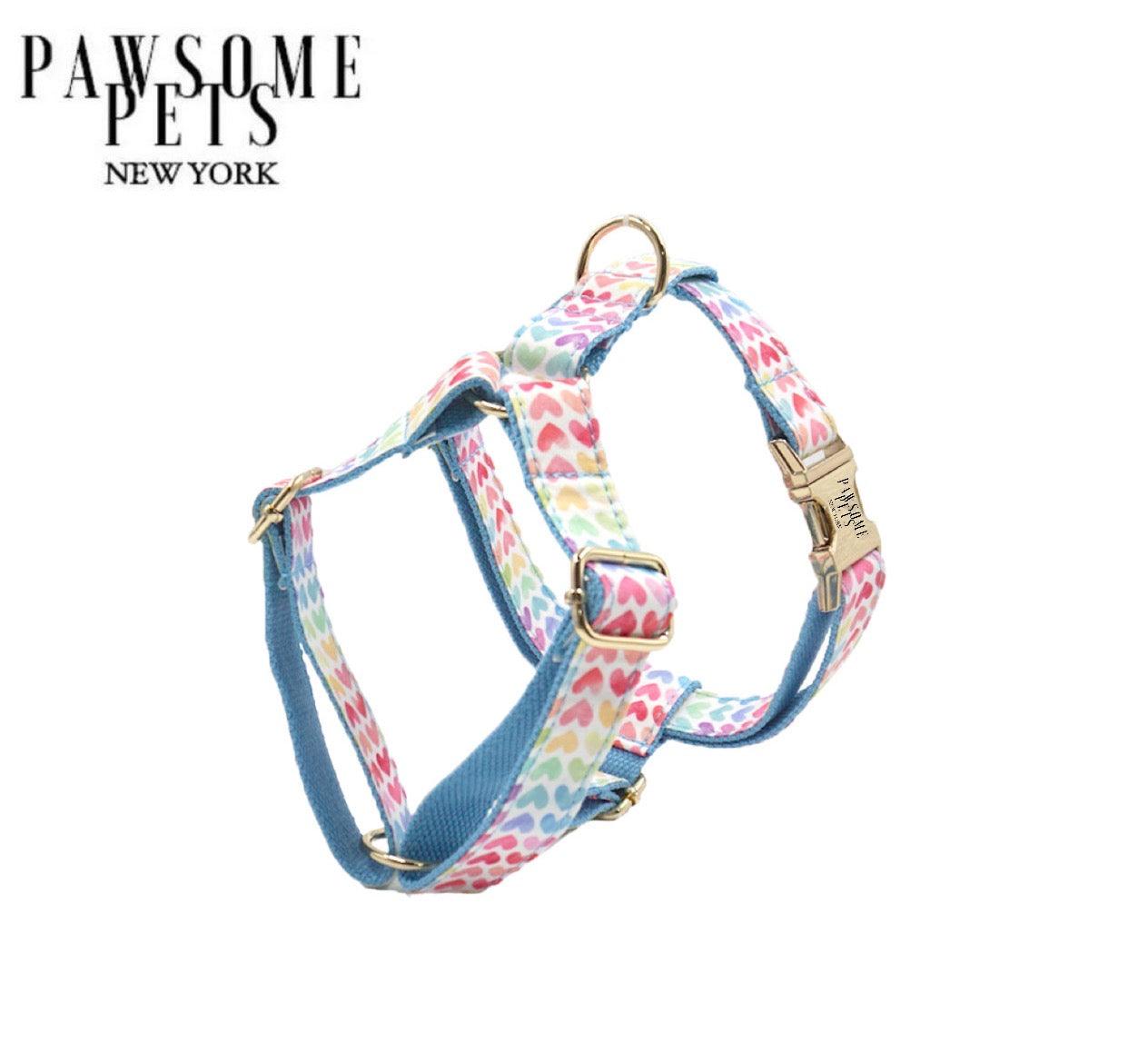 STEP IN HARNESS - RAINBOW HEART BLUE - Pawsomepetsnewyork