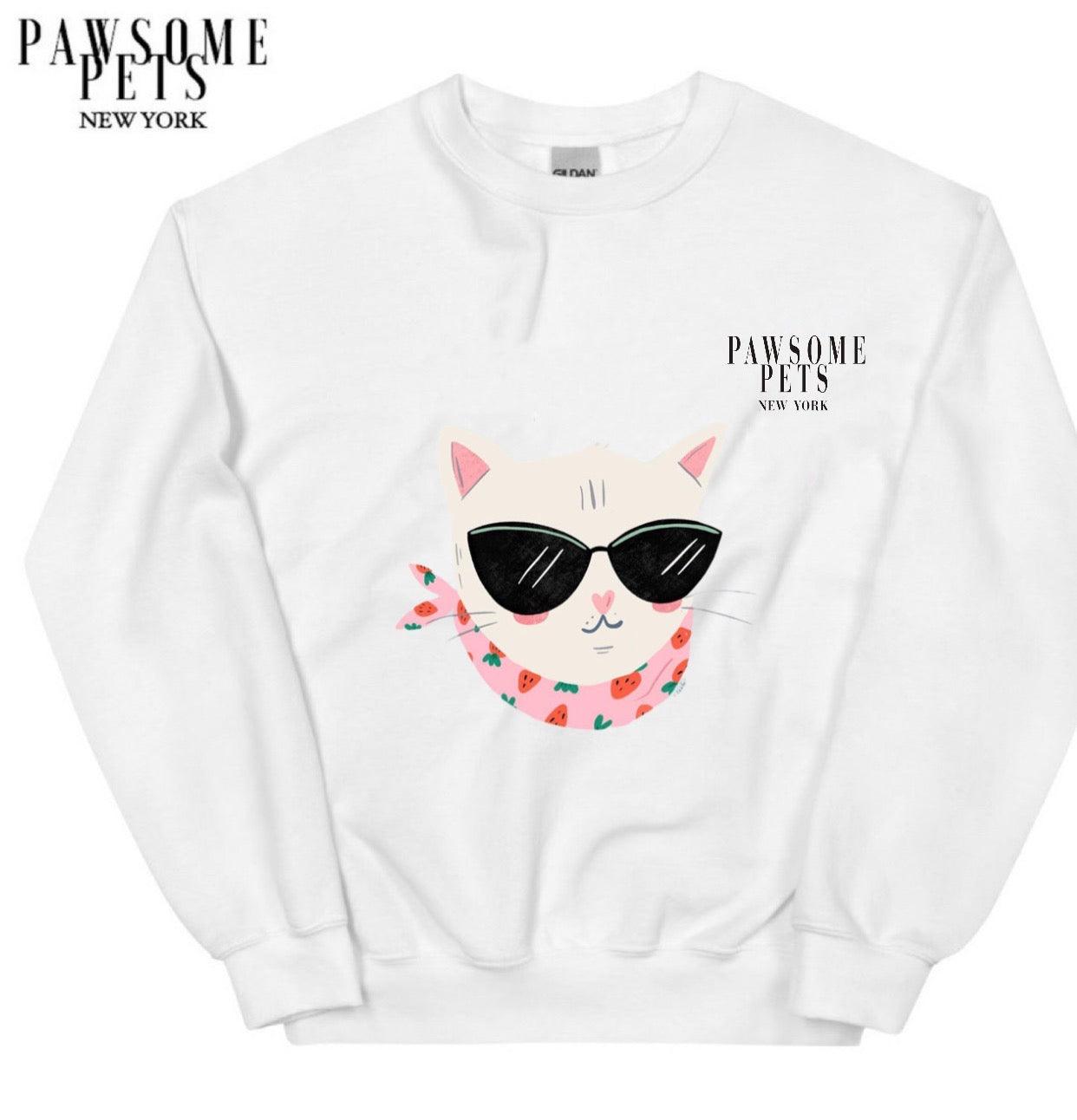 SWEATSHIRT - COOL CATS - STRAWBERRIES - Pawsomepetsnewyork