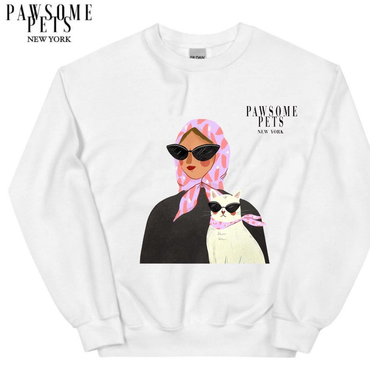 SWEATSHIRT - FASHION WITH CAT - PINK - Pawsomepetsnewyork
