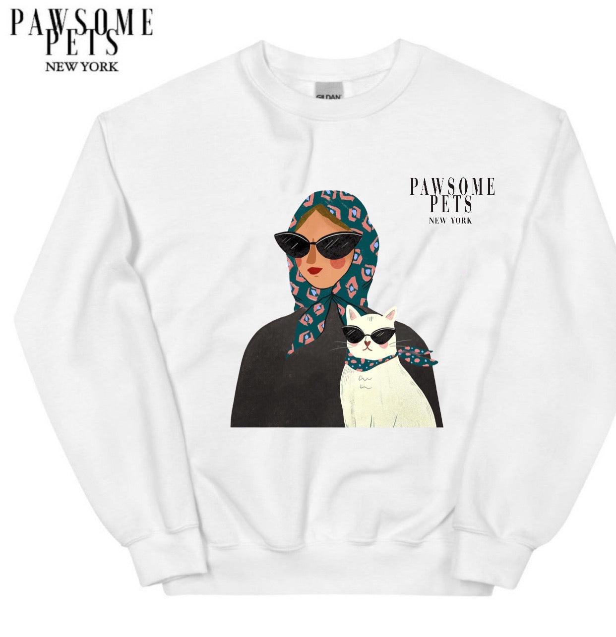 SWEATSHIRT - FASHION WITH CAT - DARK GREEN - Pawsomepetsnewyork