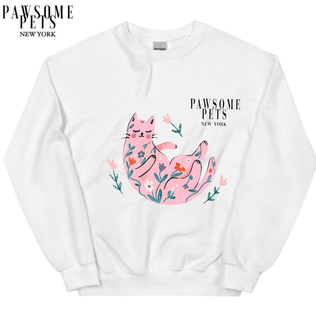 SWEATSHIRT - FLORAL CAT - Pawsomepetsnewyork