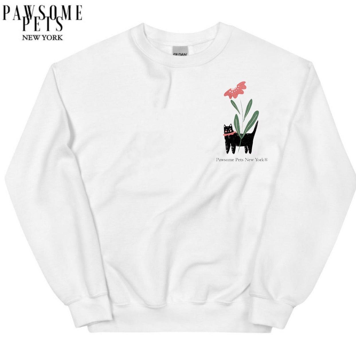 SWEATSHIRT - BLACK CAT WITH FLOWER(UPPER RIGHT) - Pawsomepetsnewyork