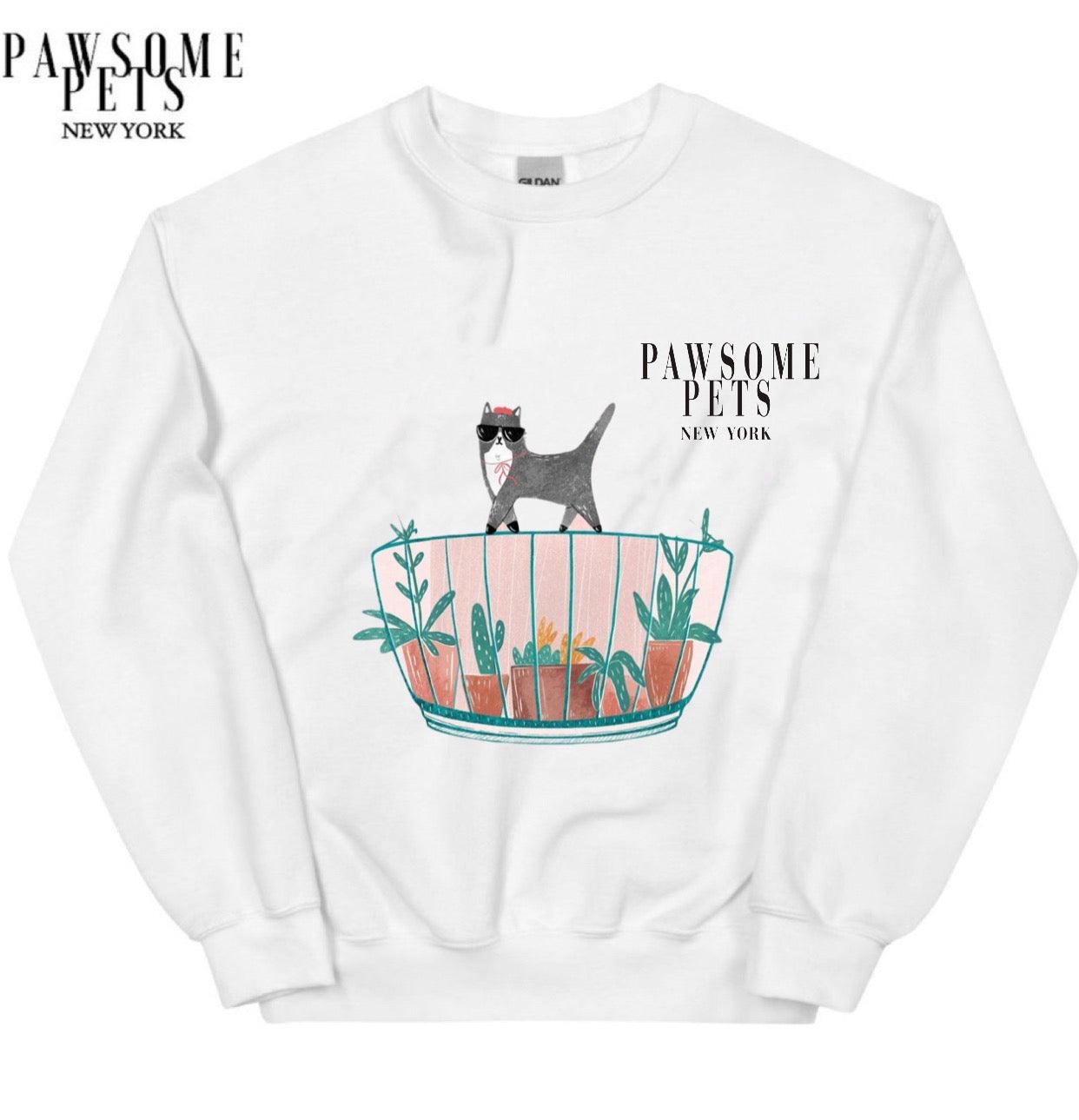 SWEATSHIRT - CAT WITH PLANTS - Pawsomepetsnewyork