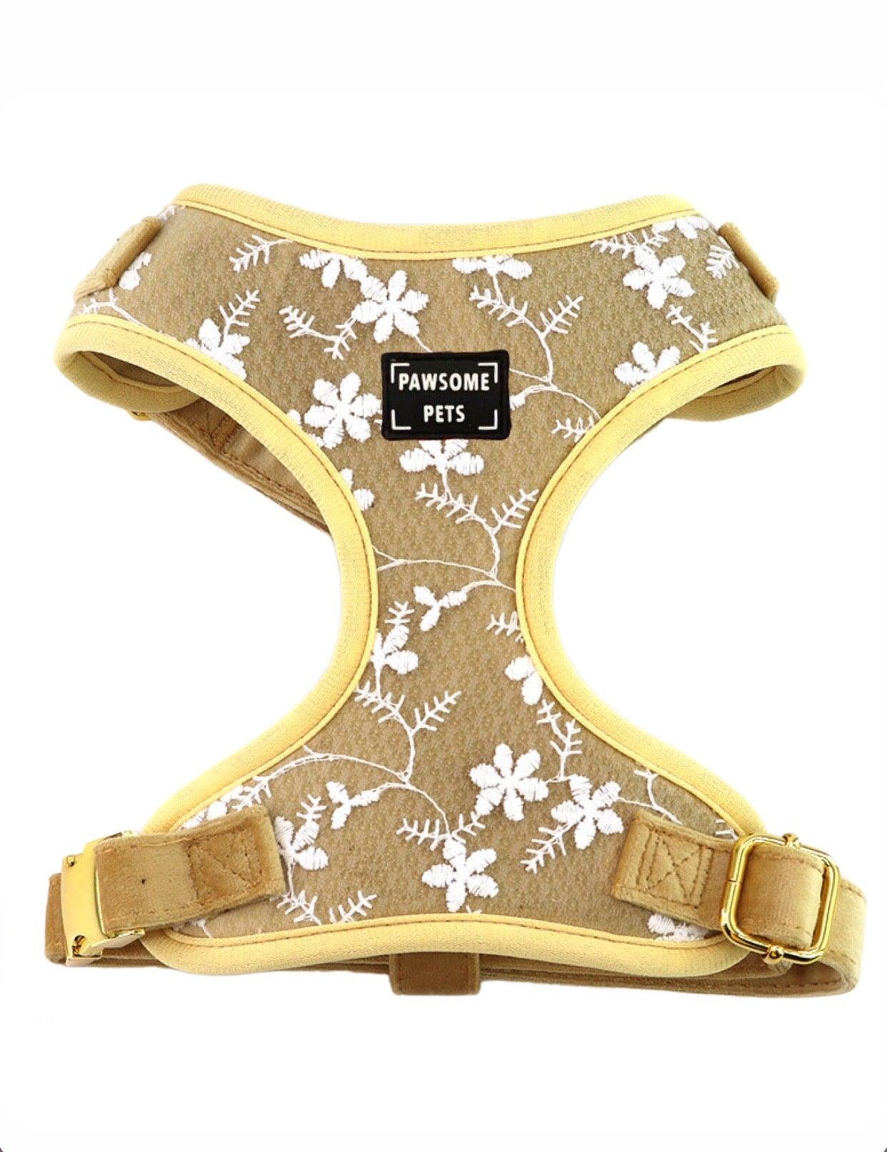 ADJUSTABLE HARNESS - GOLDEN FLORAL - Pawsomepetsnewyork