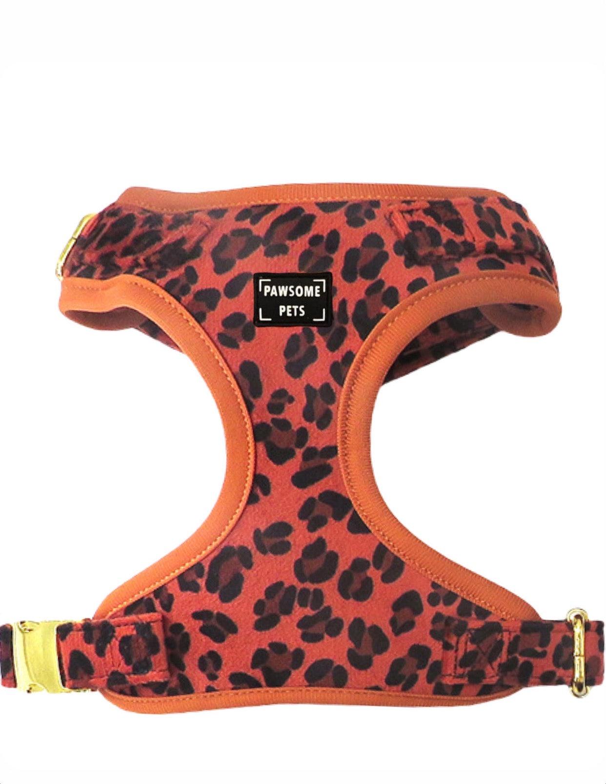 ADJUSTABLE HARNESS - ORANGE LEOPARD - Pawsomepetsnewyork