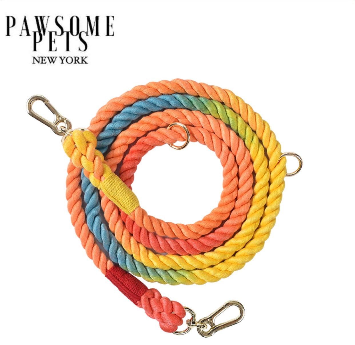HANDS FREE DOG ROPE LEASH - DARK RAINBOW - Pawsomepetsnewyork