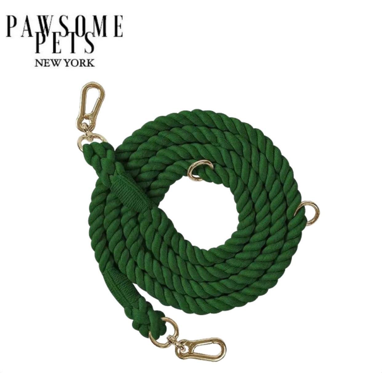 HANDS FREE DOG ROPE LEASH - HUNTER GREEN - Pawsomepetsnewyork