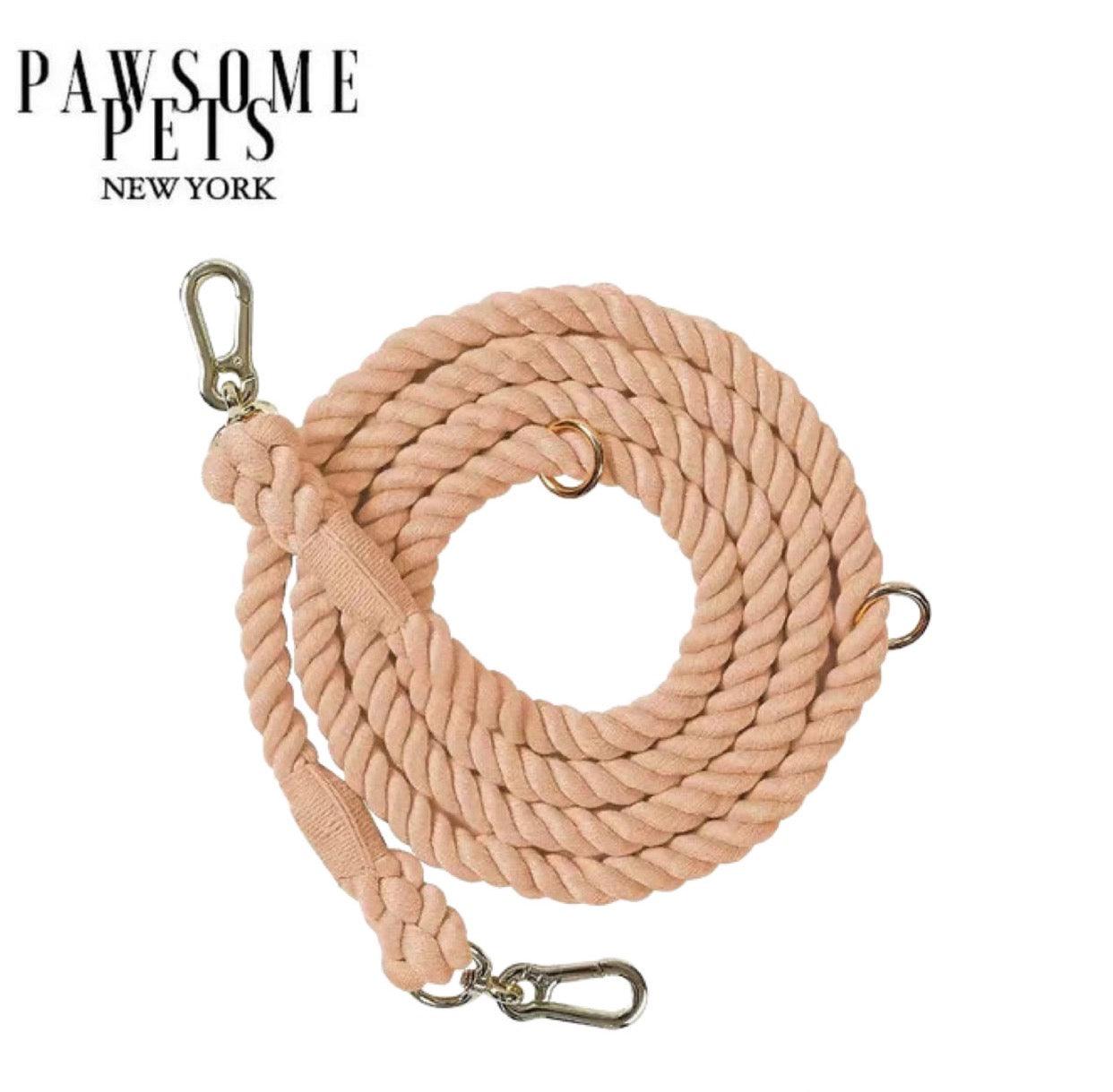 HANDS FREE DOG ROPE LEASH - COTTON CORAL - Pawsomepetsnewyork
