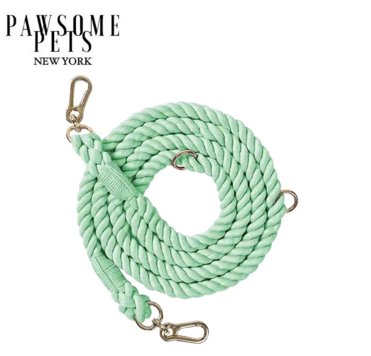 HANDS FREE DOG ROPE LEASH - MINT GREEN - Pawsomepetsnewyork