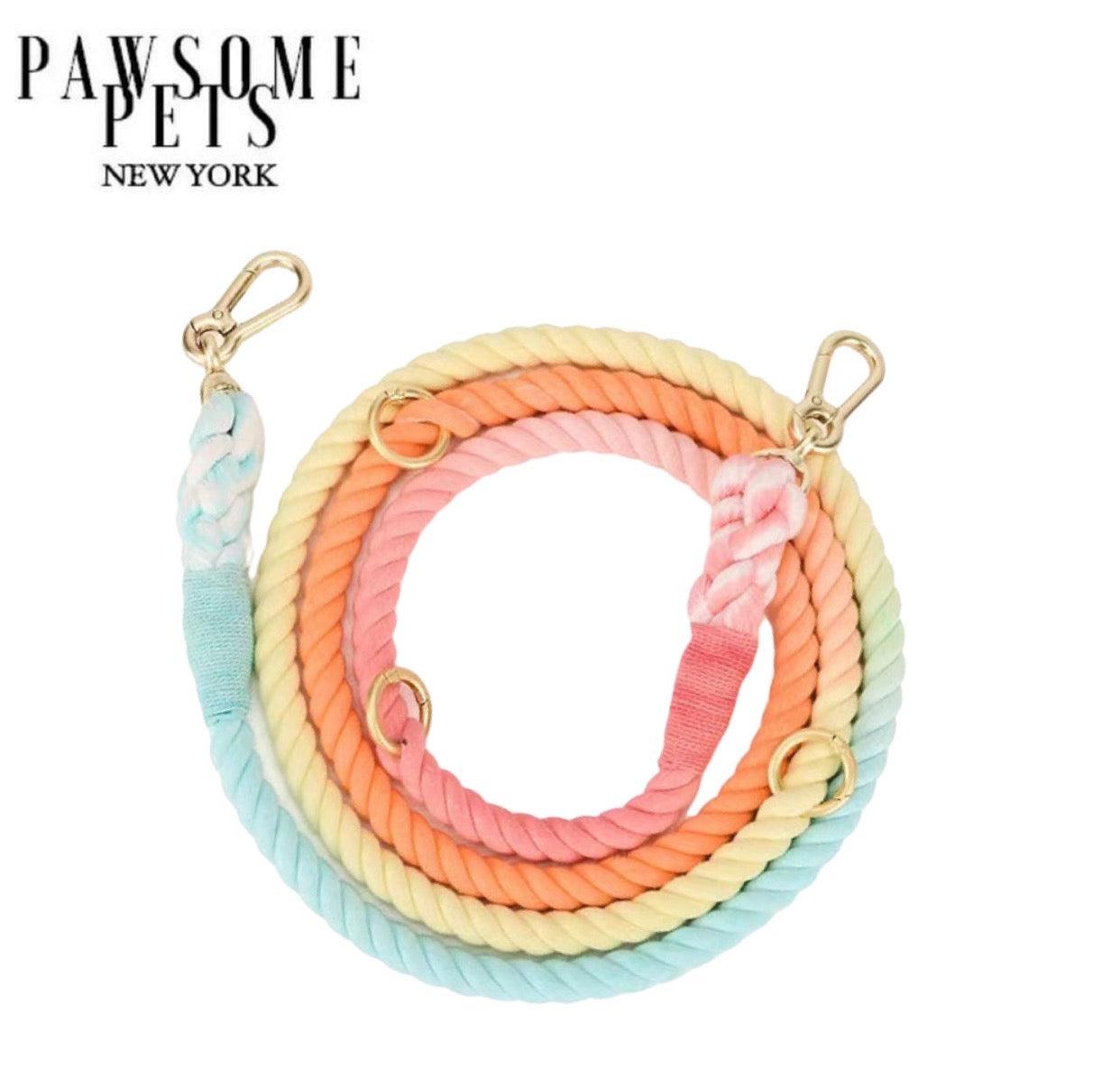 HANDS FREE DOG ROPE LEASH - CLASSIC RAINBOW - Pawsomepetsnewyork