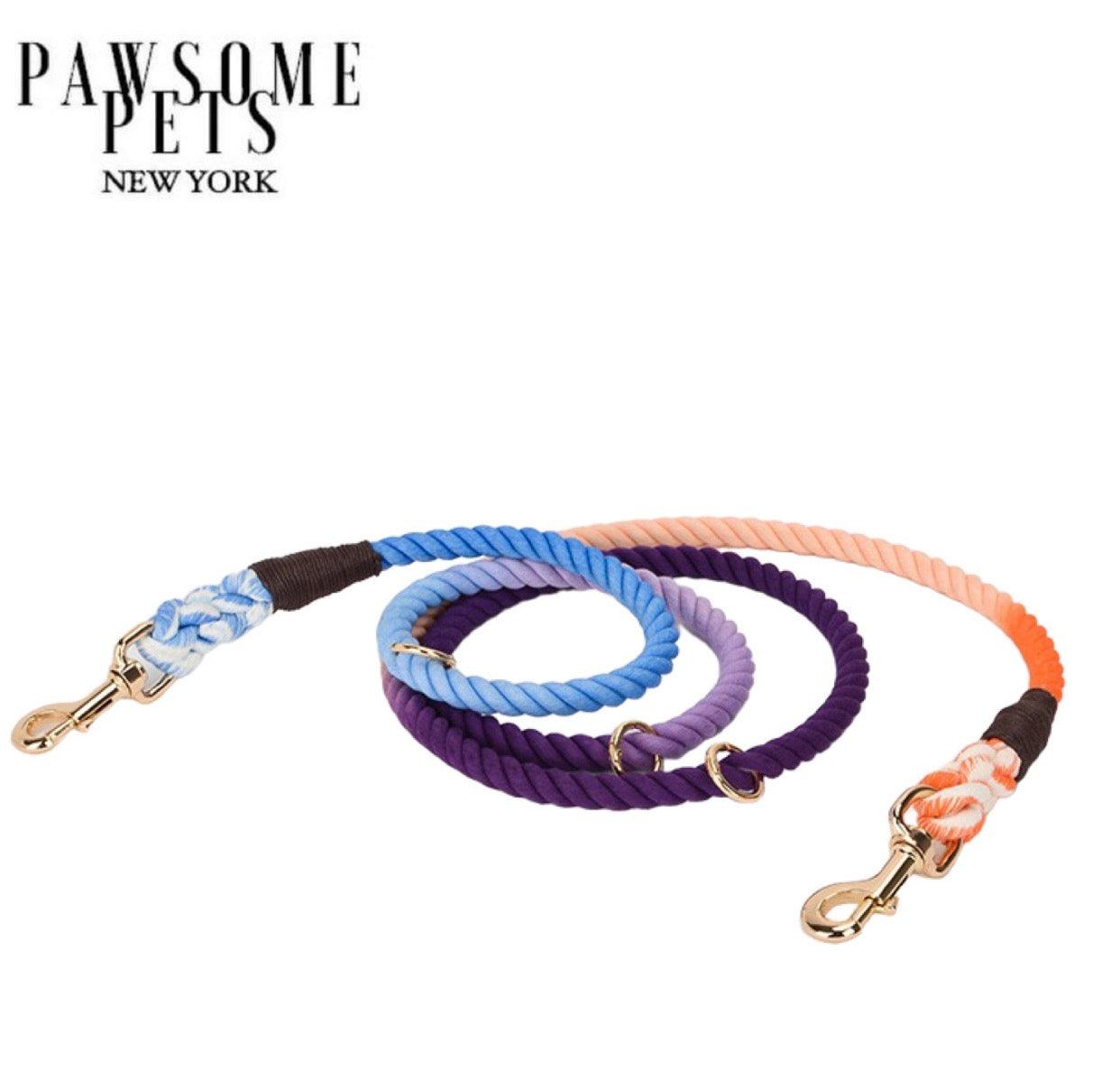 HANDS FREE DOG ROPE LEASH - OCEANSIDE RAINBOW - Pawsomepetsnewyork