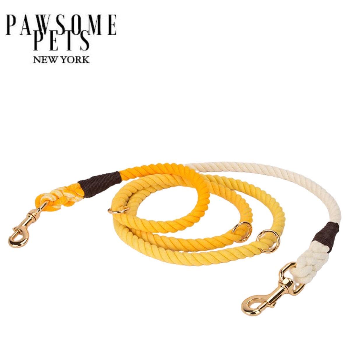 HANDS FREE DOG ROPE LEASH - OMBRE DARK YELLOW - Pawsomepetsnewyork