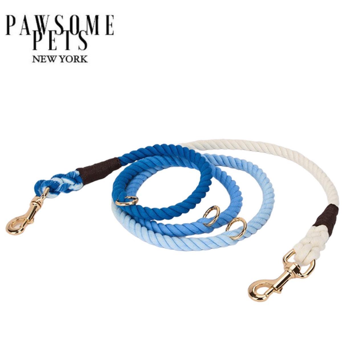 HANDS FREE DOG ROPE LEASH - OMBRE DARK BLUE - Pawsomepetsnewyork