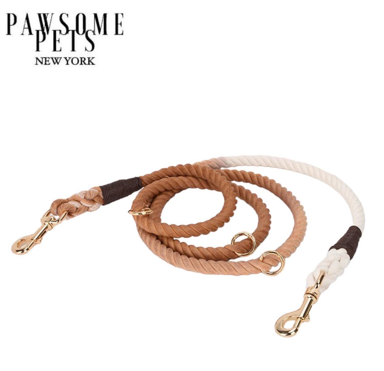 HANDS FREE DOG ROPE LEASH - OMBRE BROWN - Pawsomepetsnewyork