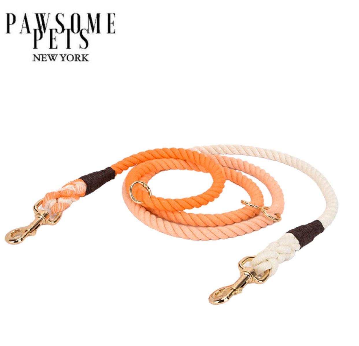 HANDS FREE DOG ROPE LEASH - OMBRE ORANGE - Pawsomepetsnewyork
