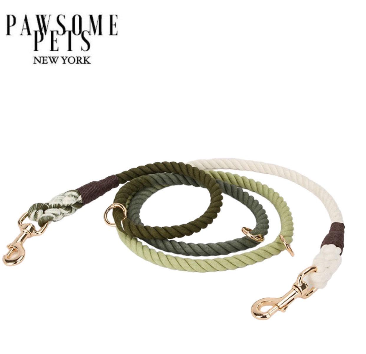 HANDS FREE DOG ROPE LEASH - OMBRE DARK OLIVE GREEN - Pawsomepetsnewyork