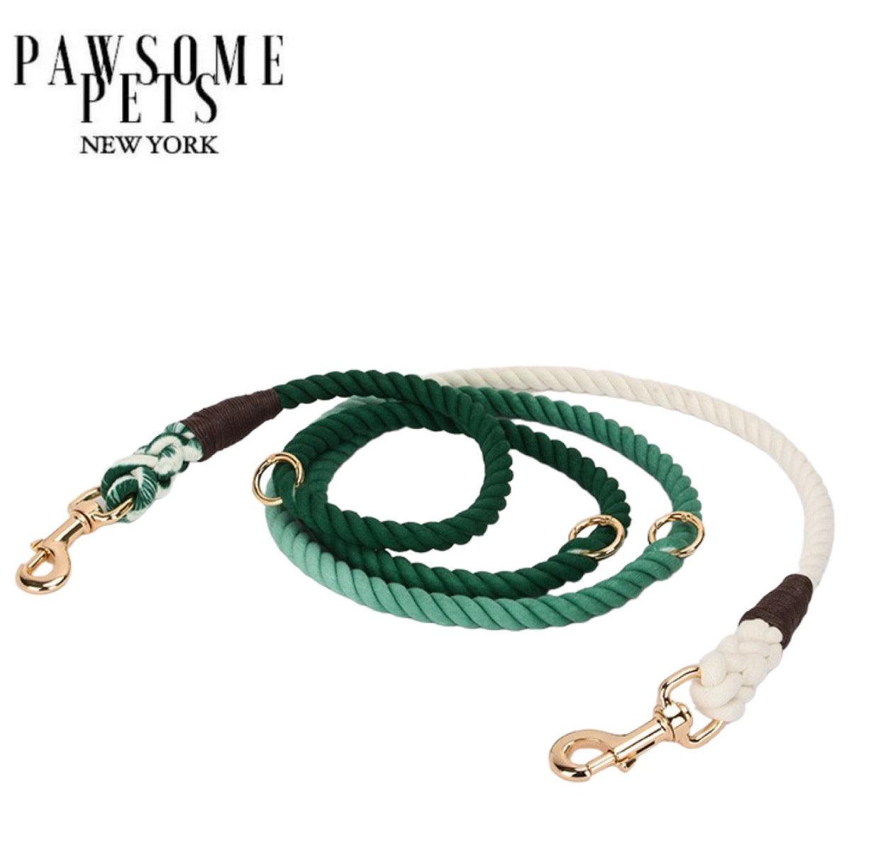 HANDS FREE DOG ROPE LEASH - OMBRE DARK GREEN - Pawsomepetsnewyork