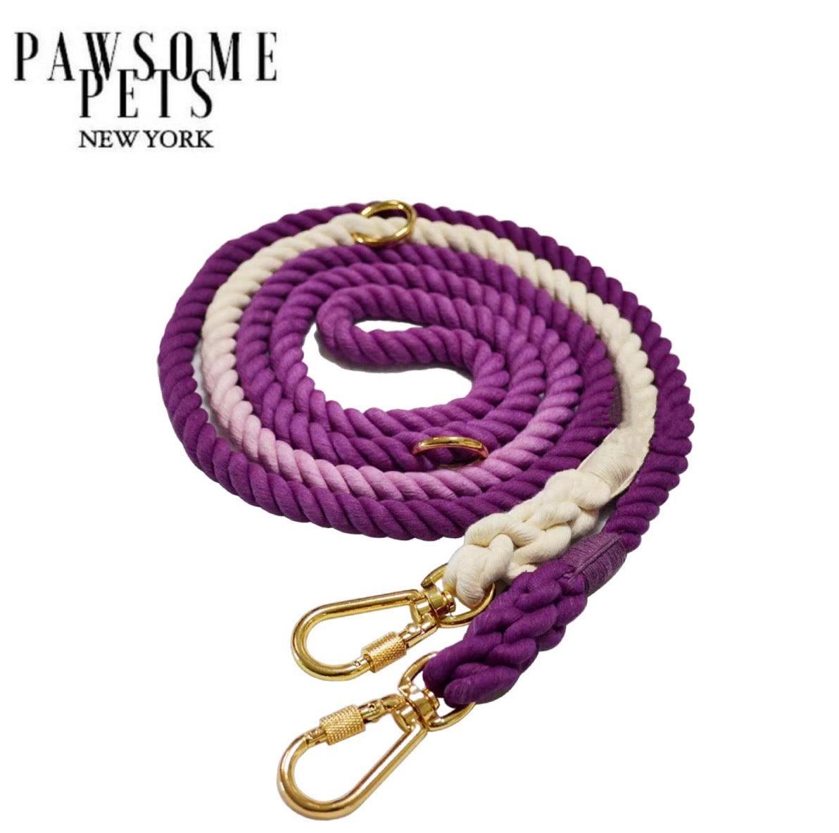 HANDS FREE DOG ROPE LEASH - OMBRE PURPLE - Pawsomepetsnewyork