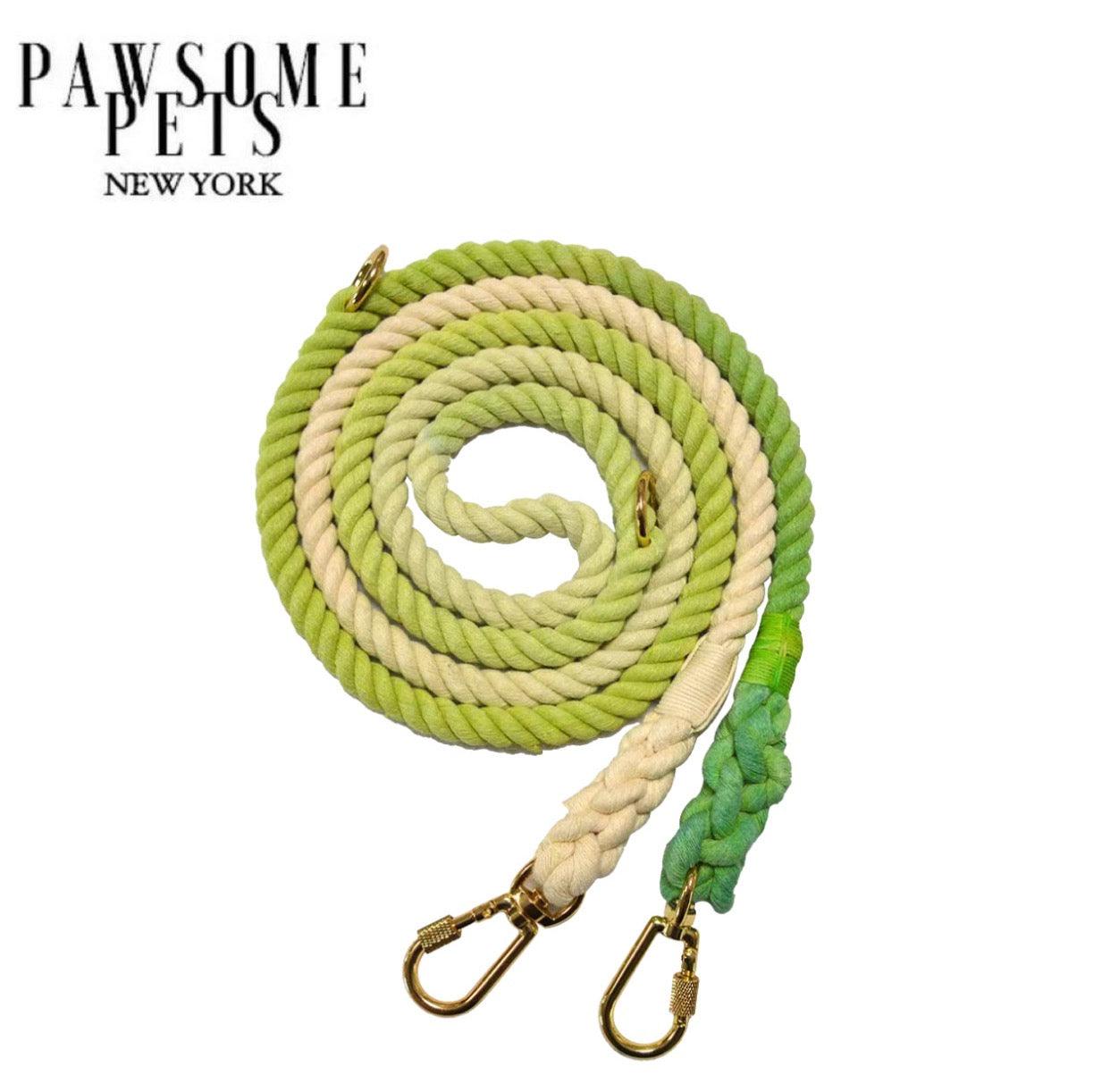 HANDS FREE DOG ROPE LEASH - OMBRE LIGHT GREEN - Pawsomepetsnewyork