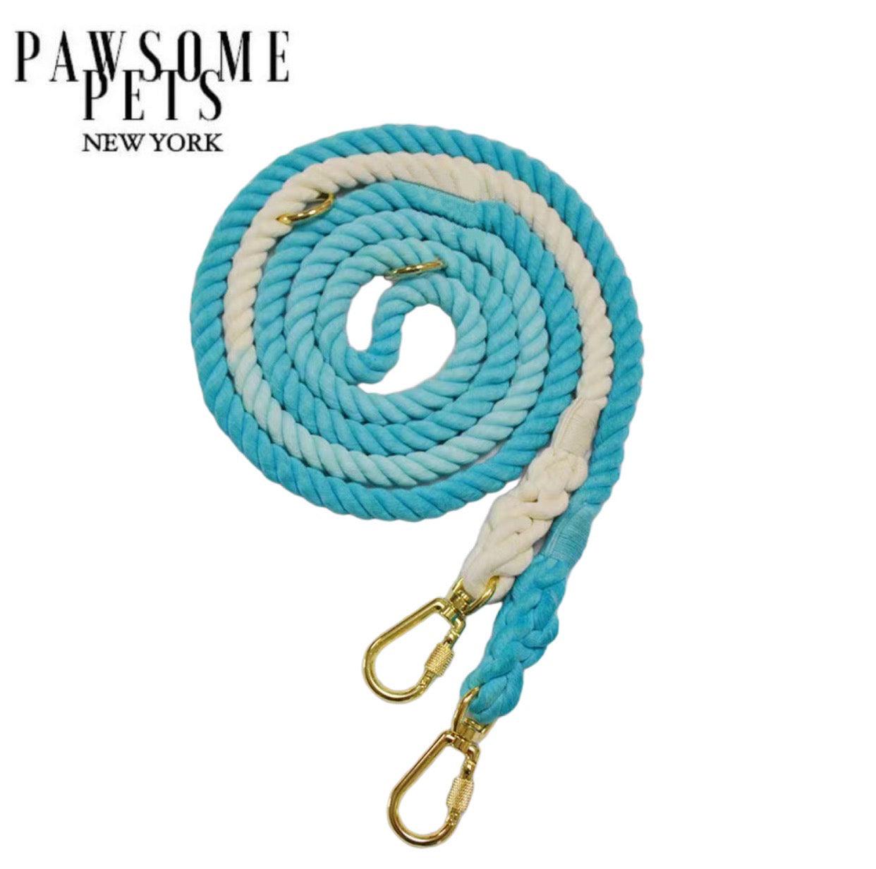 HANDS FREE DOG ROPE LEASH - OMBRE LIGHT BLUE - Pawsomepetsnewyork