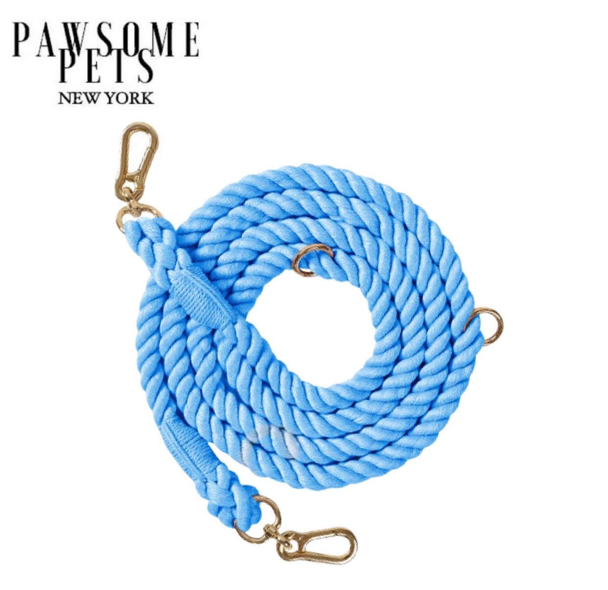 HANDS FREE DOG ROPE LEASH - SKY BLUE - Pawsomepetsnewyork