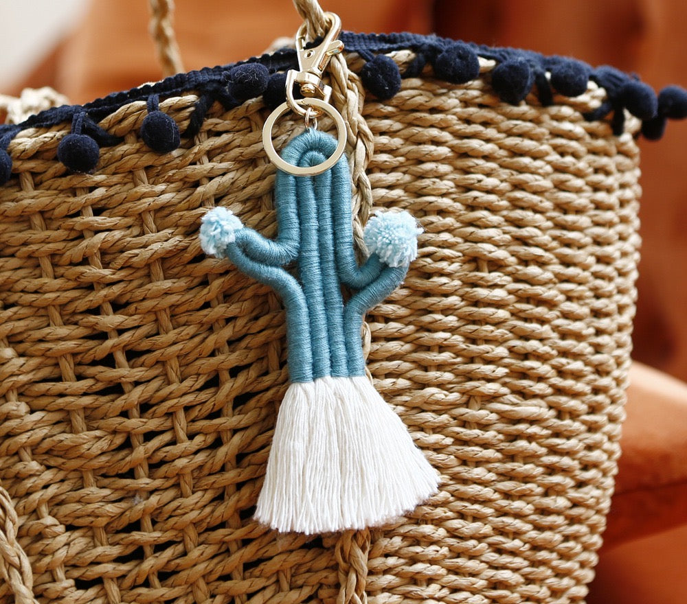 Macrame Cactus Purse Charm | Dog Leash Decor | Keychain | Key ring | Zipper charm