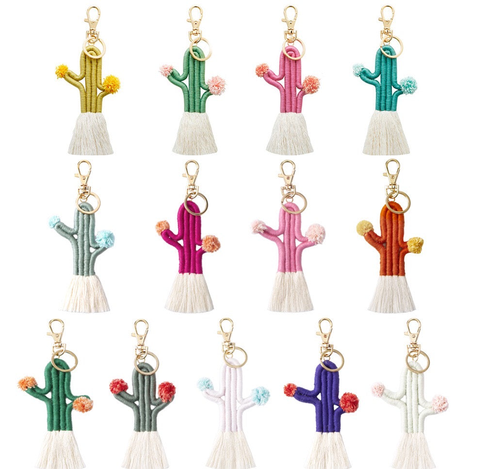 Macrame Cactus Purse Charm | Dog Leash Decor | Keychain | Key ring | Zipper charm