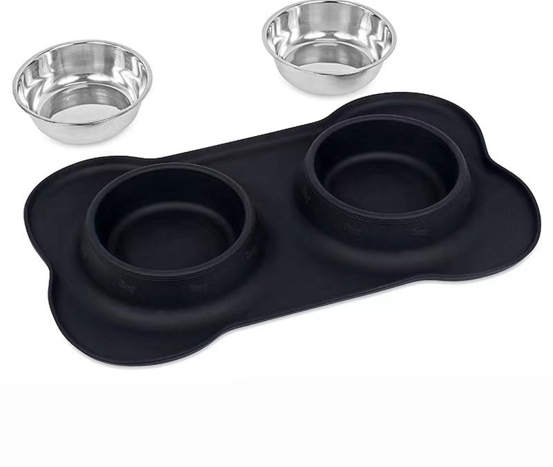 Pets Silicone Bowls Dogs Stainless Steel Double Food Water Bowls with No-Skid Silicone Mat Pet Dog Feeder Bowls Cat Puppy Bowl