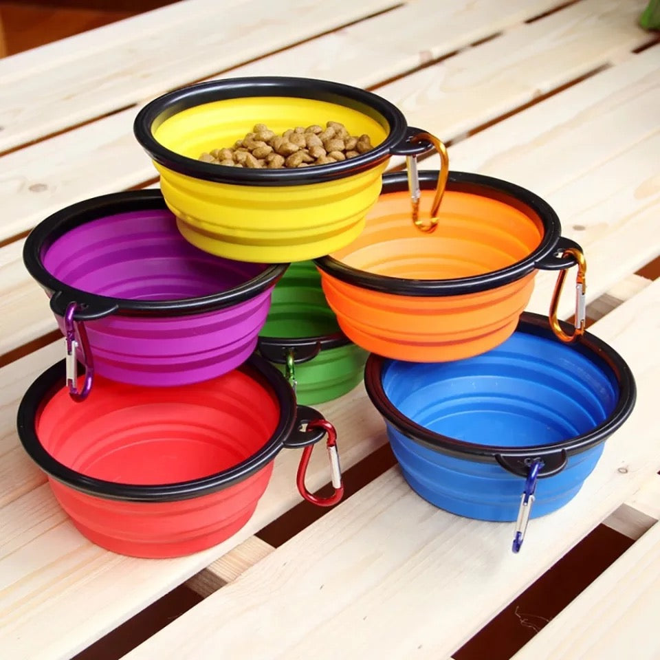 Silicone Dog Feeder Bowl With Carabiner Folding Cat Bowl Travel Dog Feeding Supplies Food Water Container Pet Accessories