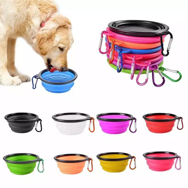 Silicone Dog Feeder Bowl With Carabiner Folding Cat Bowl Travel Dog Feeding Supplies Food Water Container Pet Accessories