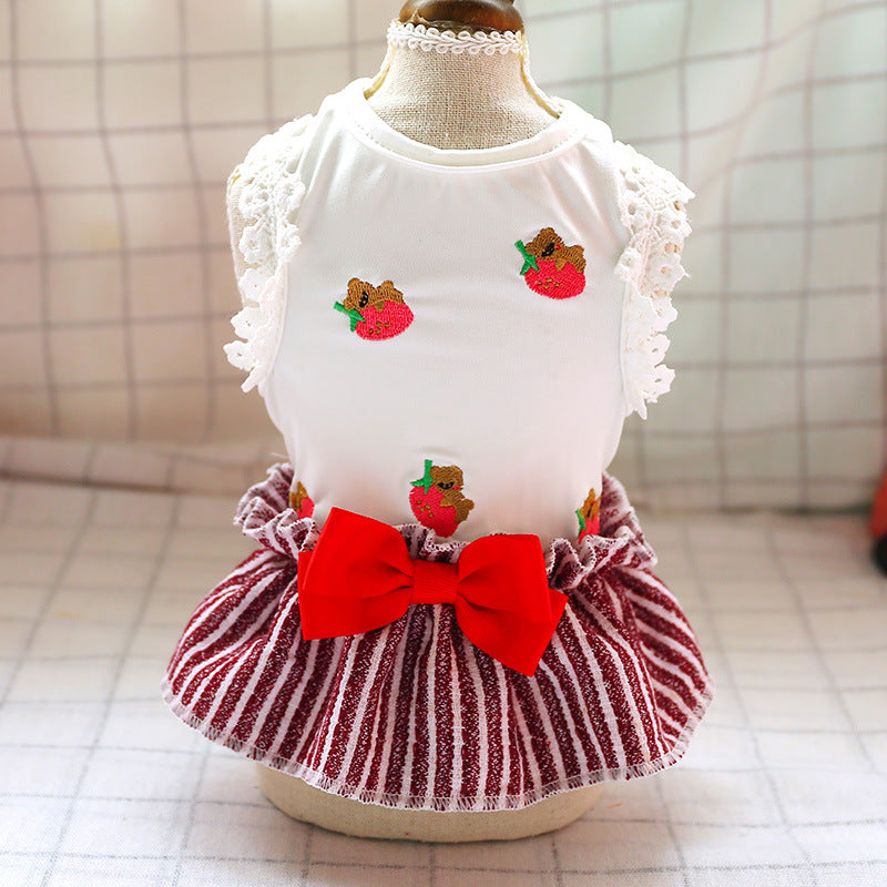 Red Strawberry Elegant Dress Beautiful Princess Dress for Pets Party Wear