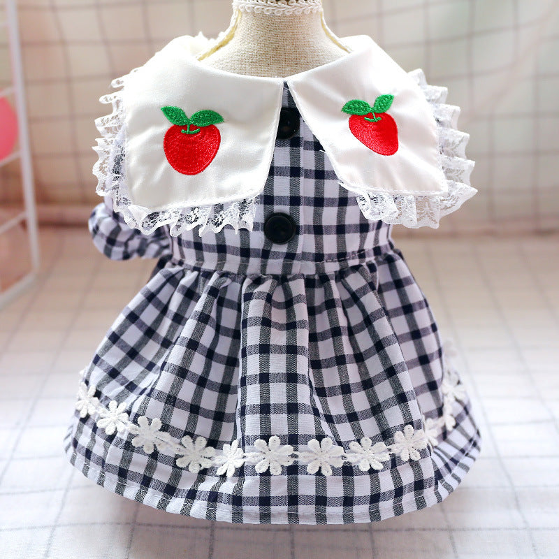 Blue Plaid Apple Elegant Dress Beautiful Princess Dress for Pets Party Wear