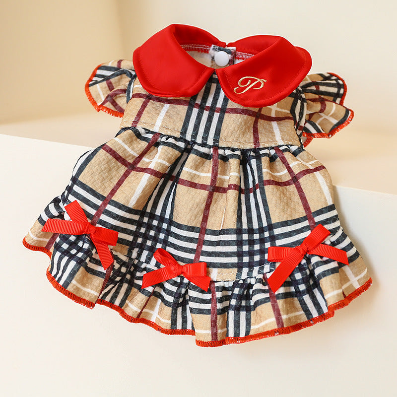 Beige Plaid Elegant Dress Beautiful Princess Dress for Pets Party Wear