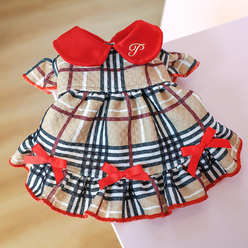 Beige Plaid Elegant Dress Beautiful Princess Dress for Pets Party Wear