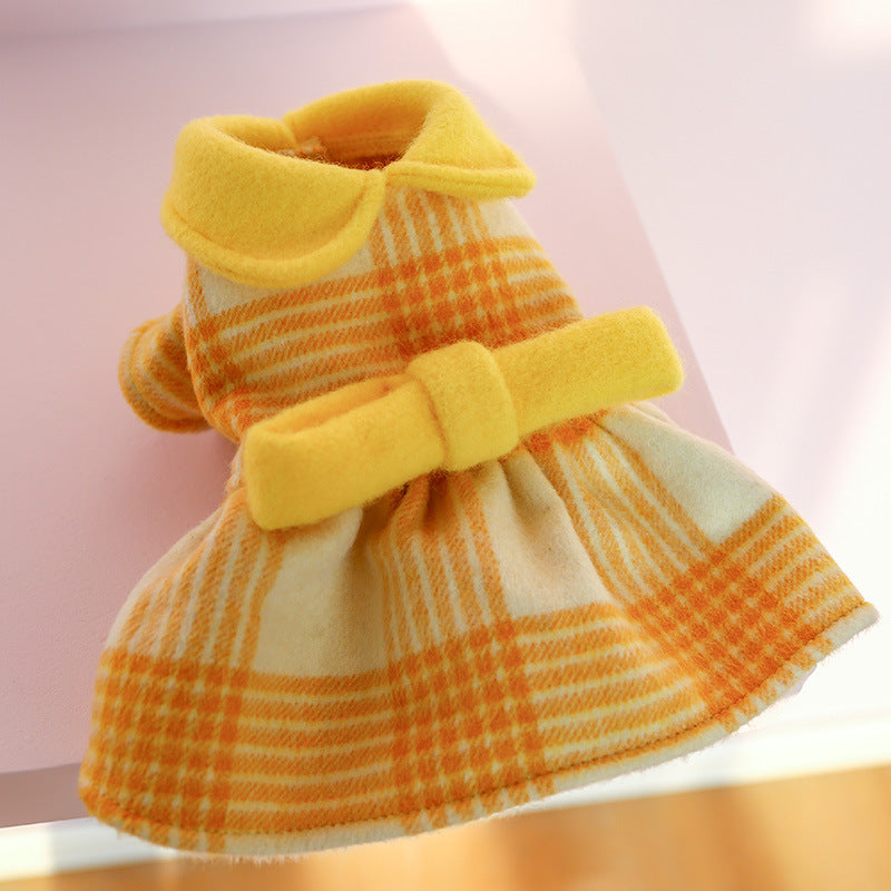 Yellow Plaid Elegant Dress Beautiful Princess Dress for Pets Party Wear