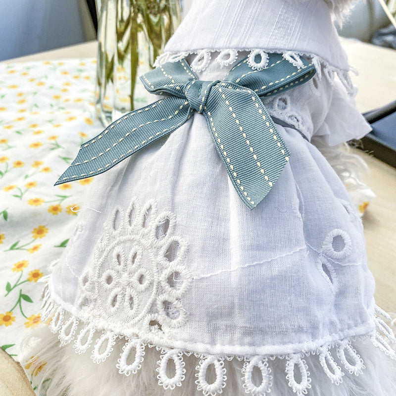 Summer Light Blue Bow Elegant Dress Beautiful Princess Dress for Pets Party Wear