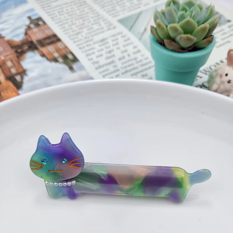 PAWSOME PETS NEW YORK Hand-painted Cat with Pearl Necklace Hair Clip all colors | Eco-Friendly