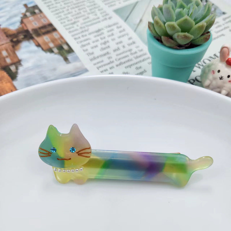 PAWSOME PETS NEW YORK Hand-painted Cat with Pearl Necklace Hair Clip all colors | Eco-Friendly