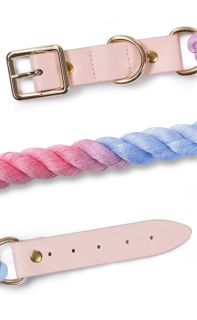 Luxe Royal Pink Leather Rope Leash - Bright Gold