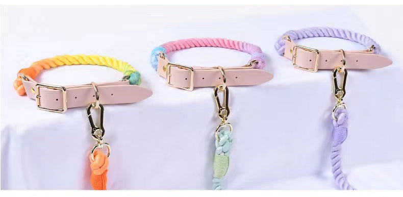 Luxe Royal Pink Leather Rope Leash - Bright Gold