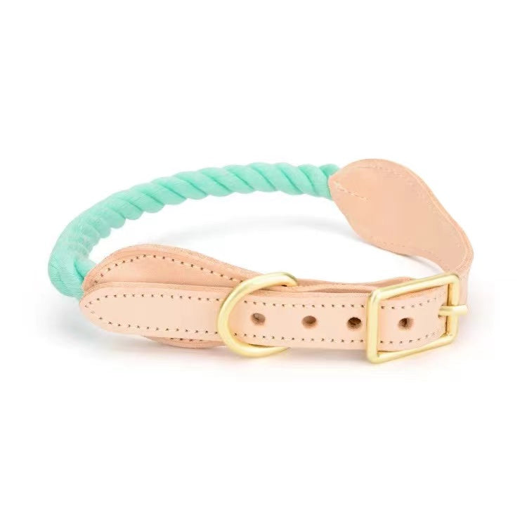 Luxe Royal Leather Rope Collar - Mint Green